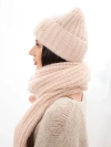 Damen-Set Mütze und langer Schal dunkelbeige