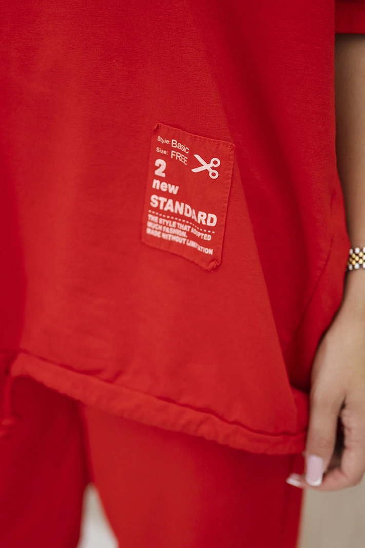 Oversize cotton set sweatshirt + pants red