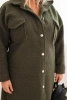 Moteriškas Plus Size paltas su vilna, užsegamas mygtukais, su kišenėmis ir apykakle khaki