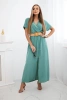 Long dress with a decorative belt  dark mint