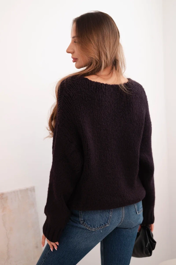 Women's sweater with a wool blend and a V-neck plum