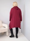 Moteriškas medvilninis Plus Size džemperis su gaubtu ir austu intarpu bordo spalvos