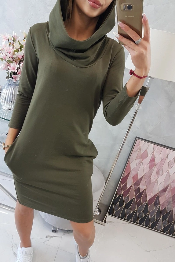 Dress with a hood and pockets khaki