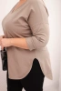 Damenbluse aus Baumwolle in Plus Size mit V-Ausschnitt und umgeschlagenem Ärmel fango