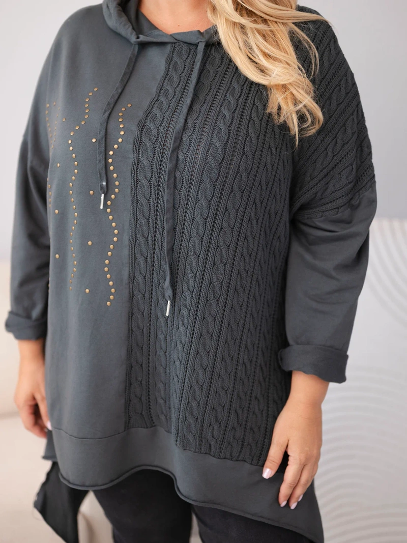 Women's cotton Plus Size hoodie with hood and braided insert graphite