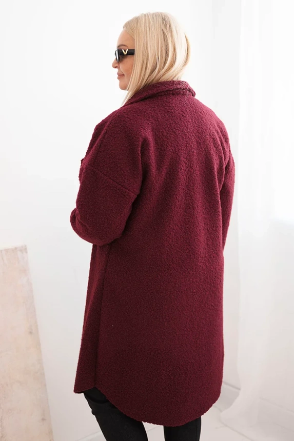 Plus Size women's coat with wool, buttoned, with pockets and collar, plum