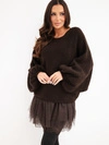 A sweater women's with dress made of viscose and lace brown