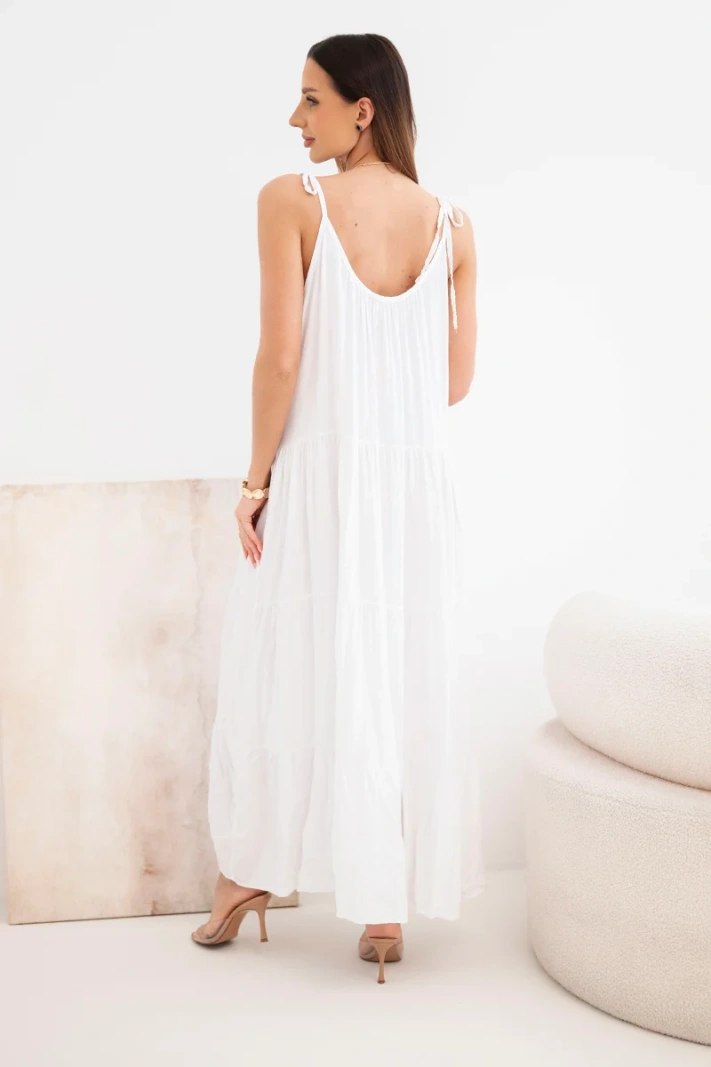 Women's viscose dress with tied straps white