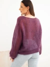 Women's sweater made of 70% kid mohair with a V-neck in a loose fit dark purple
