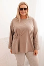 Dámska blúzka Plus Size z bavlnou s vreckom a zrolovaným rukávom kiwi