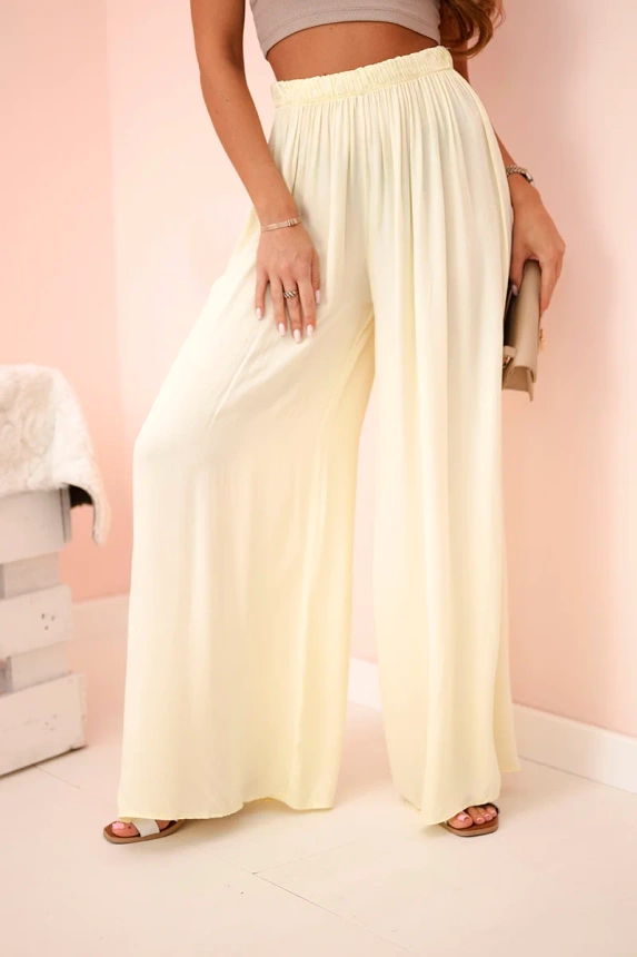 Women's wide viscose trousers with elastic waistband yellow