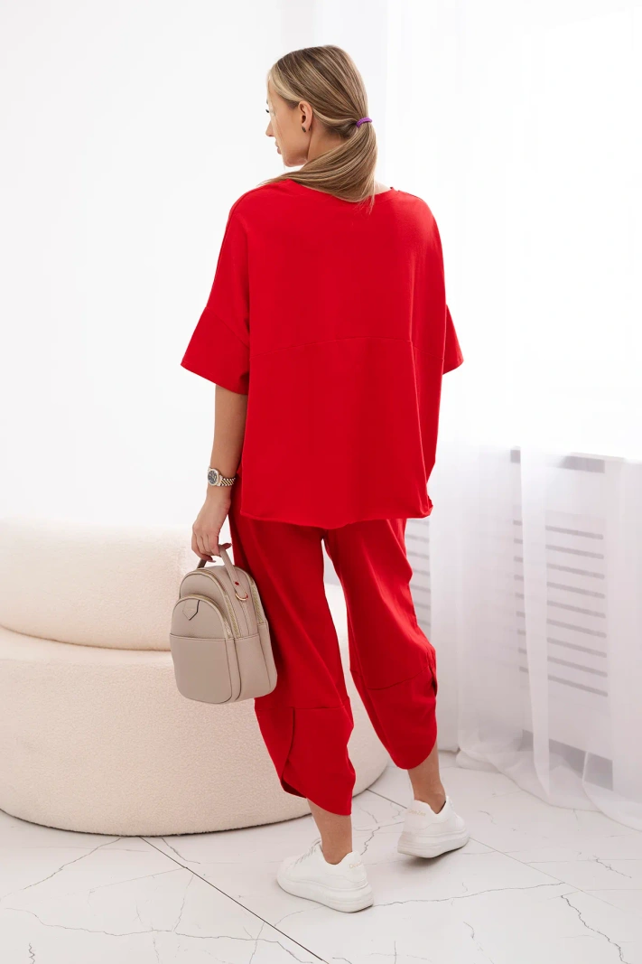 Komplet bawełniany bluzka + spodnie czerwony