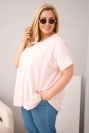 Dámská plus size bavlněná halenka s krátkým rukávem bonbónově růžová