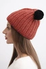 Women's winter wool hat with pom-pom K433 brown