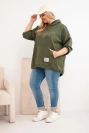 Bluza damska Plus Size masełko z kapturem i nadrukiem khaki