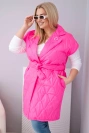 Damenweste Plus Size gep pufft mit Gürtel und Kragen neonpink