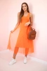 Pleated dress with an openwork sweater orange
