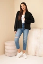 Damen Baumwolljacke zum Schließen mit Bindung unten schwarz