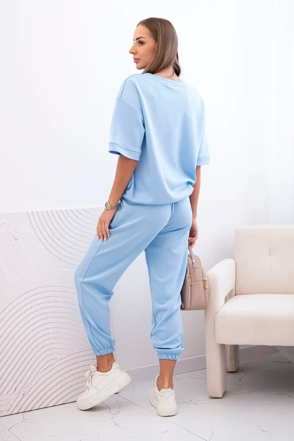 Women's viscose set with short sleeves and trousers blue