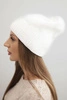 Women's winter hat made of wool with a classic ribbed weave K444 white