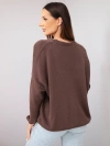 Women's oversized cotton button-up sweater with V-neck brown