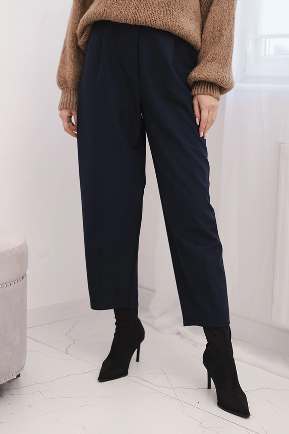Women's high-waisted trousers with pleats navy blue