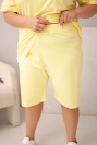 Moteriškas medvilninis Plus Size komplektas su palaidine ir šortais geltonas