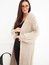 Damen langer Ajourstrickcardigan ohne Verschluss mit weitem Ärmel beige