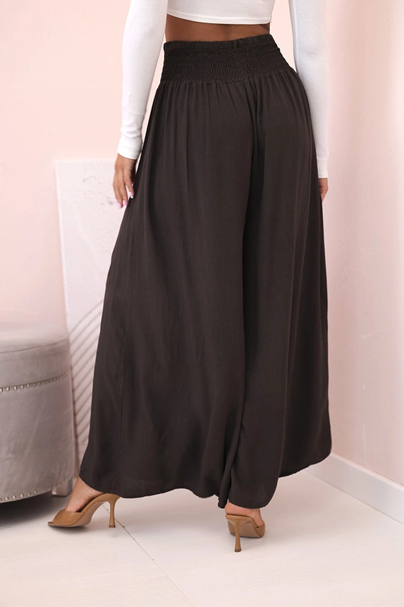 Women's viscose trousers with elastic waistband brown