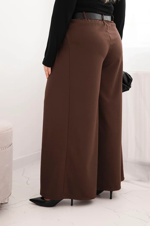 Plus Size women's pants with wide legs and a belt brown
