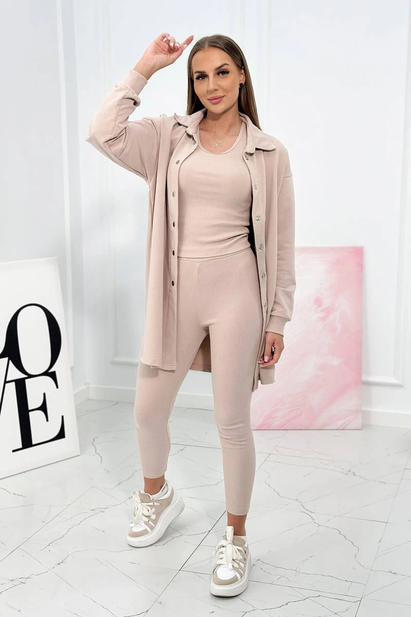 Komplet 3-częściowy bluza, top i legginsy beżowy zdjęcie 2