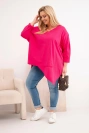 Moteriška medvilninė bluzonė Plus Size su asimetrišku apačiu ir V formos iškirpte fuksija