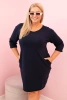 Moteriška Plus Size suknelė iš medvilnės su tiesiu siluetu ir 3/4 rankovėmis granatowa