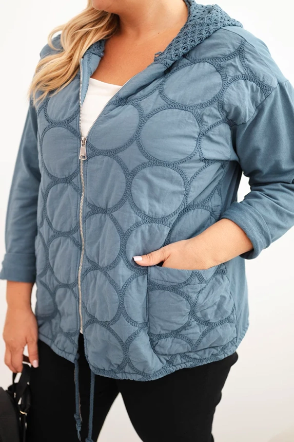 Dámska mikina Plus Size bavlnená na zips džínová modrá