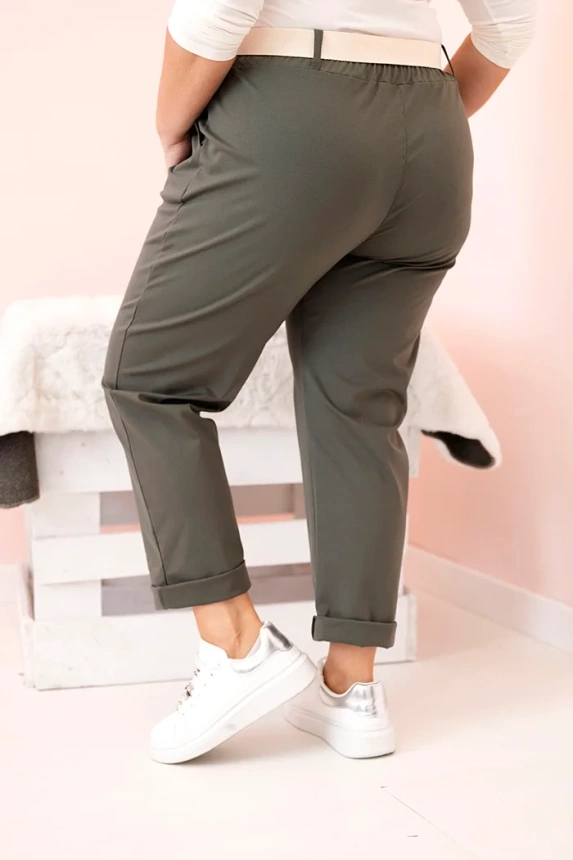 Spodnie damskie Punto Milano Winter Plus Size z paskiem khaki