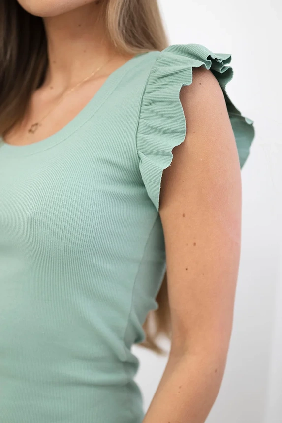 Suknelė su rauktomis rankovėmis tamsiai mėtų spalvos