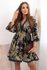 Women's cotton dress with V-neck navy blue+beige