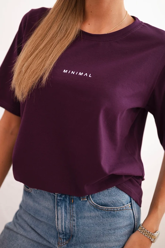 Damenbluse aus Baumwolle mit Minimaldruck pflaumenfarben