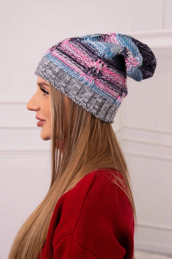 Čapica s fleece Klaudia K255 ružová+tmavošedá