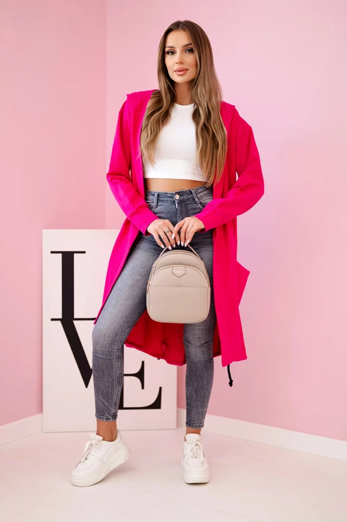 Kardigán s kapucňou oversize fuchsie
