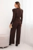 Dámsky bavlnený komplet s blúzkou a nohavicami s širokým nohavice hnedý