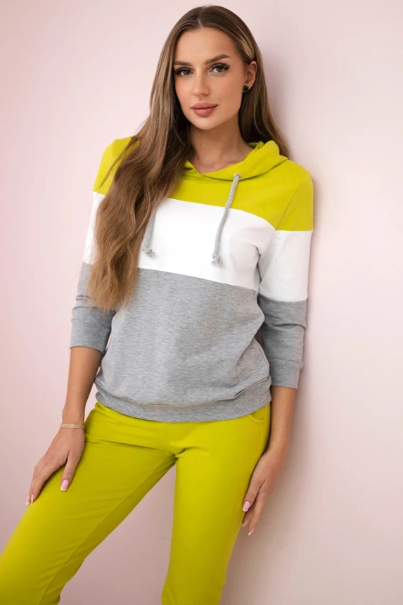 Farbig gestreiftes Set kiwi+weiß