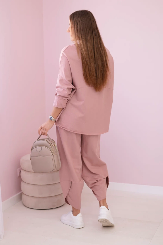 Bavlněná mikina kalhoty set tmavě růžová