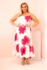 Damenkleid mit Trägern, Rüsche und Blumenmuster rosa
