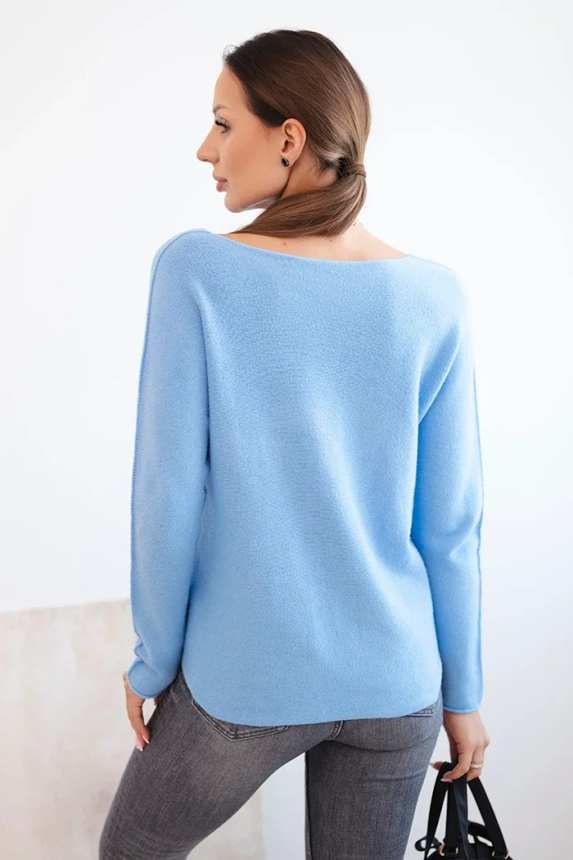 Women's sweater with viscose and V-neck blue