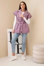 Quilted women's vest with a belt and a wide collar dark pink