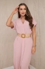 Dress with a decorative belt dark powdered pink