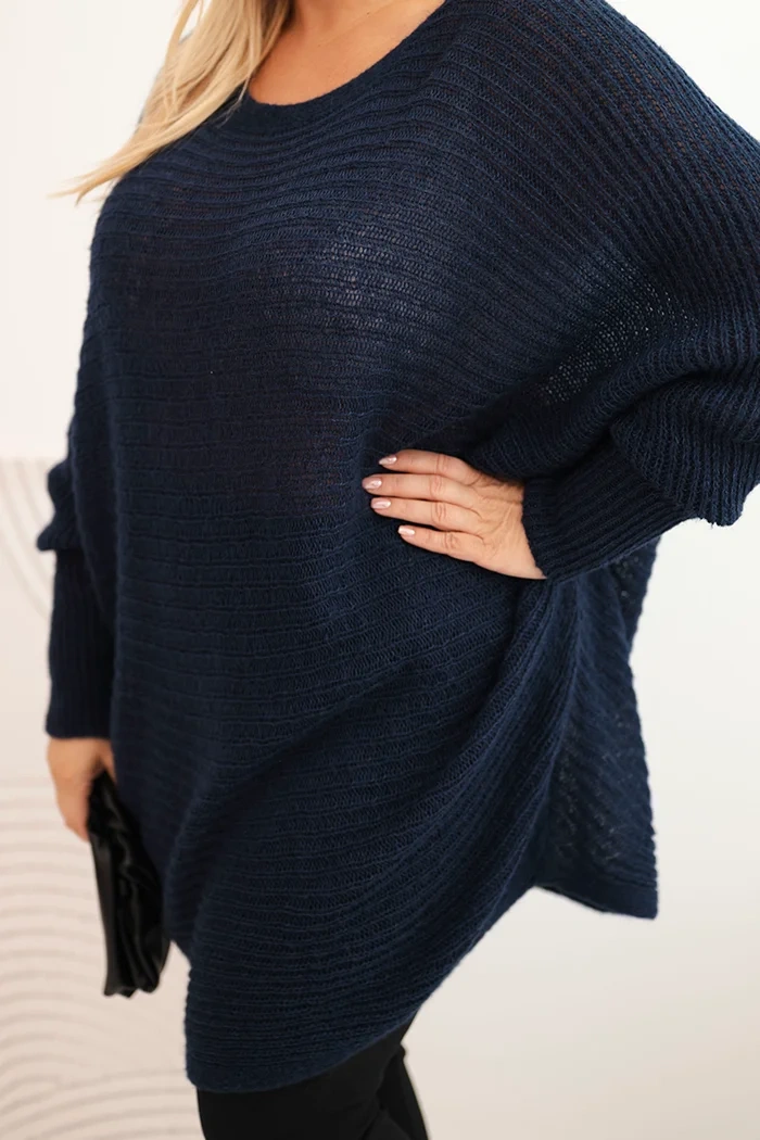 Dámský svetr Plus Size s mohair pončo modrý
