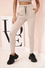 Women's cotton cargo pants with pockets and chain beige