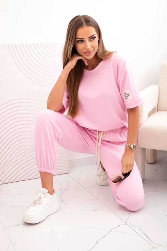 Women's viscose set with short sleeves and trousers candy pink